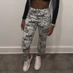 News paper printed pants (worn for only 4 hours)
